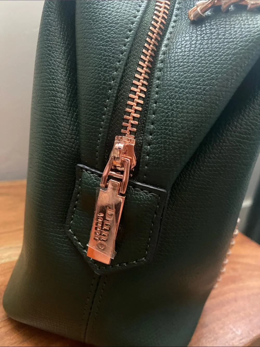 Dune London Dark Green Satchel with Rose Gold Chain Trim